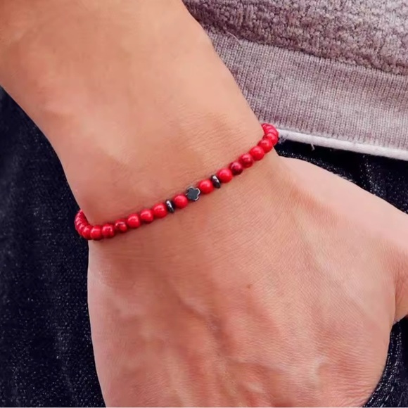 ⚜️ Casual Red Men Beaded Bracelet - Picture 1 of 4